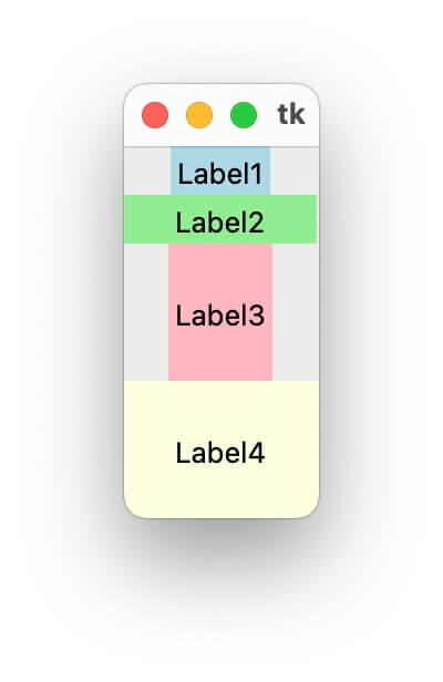 ipadx・ipadyで内部に余白を入れたウィジェットと、入れていないウィジェットを比較