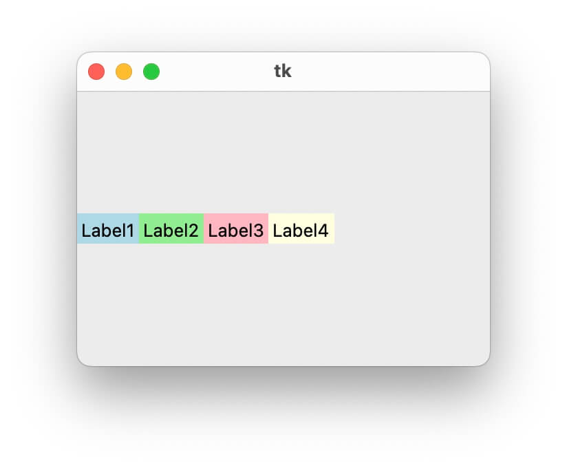 sideに"left"を指定して、4つのラベルを左から配置した状態